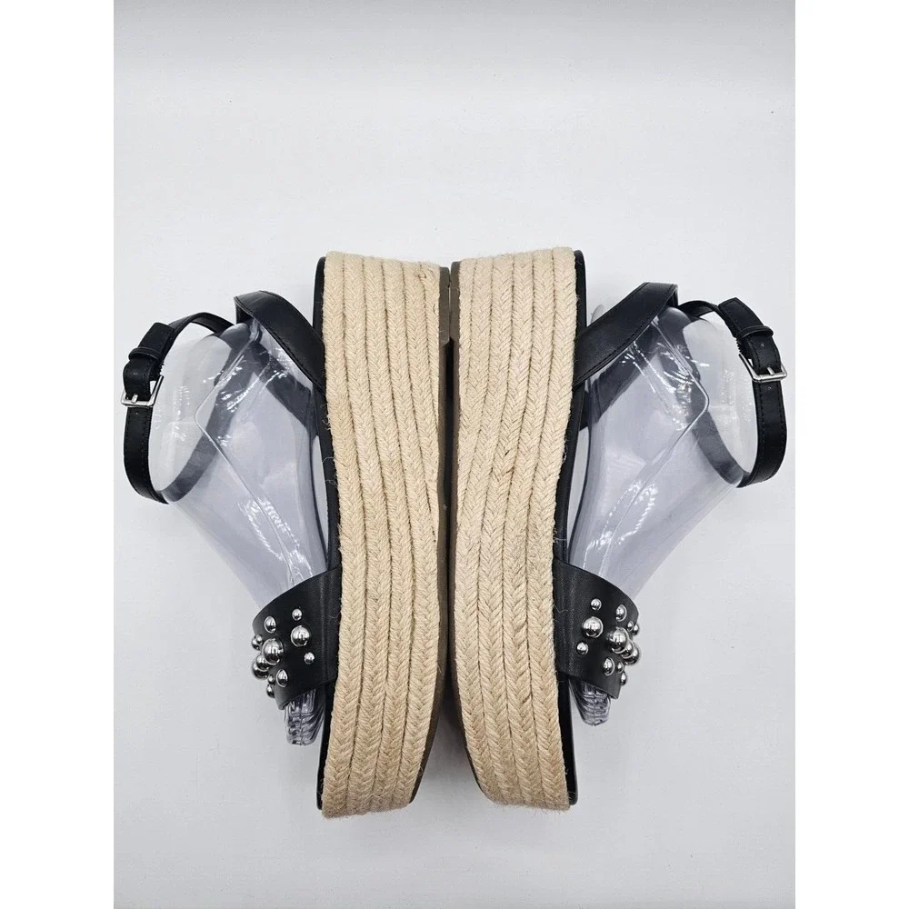 Marc Fisher Womens Joyce Sandals‎ Size 10M Black Vegan Leather Studded Platform